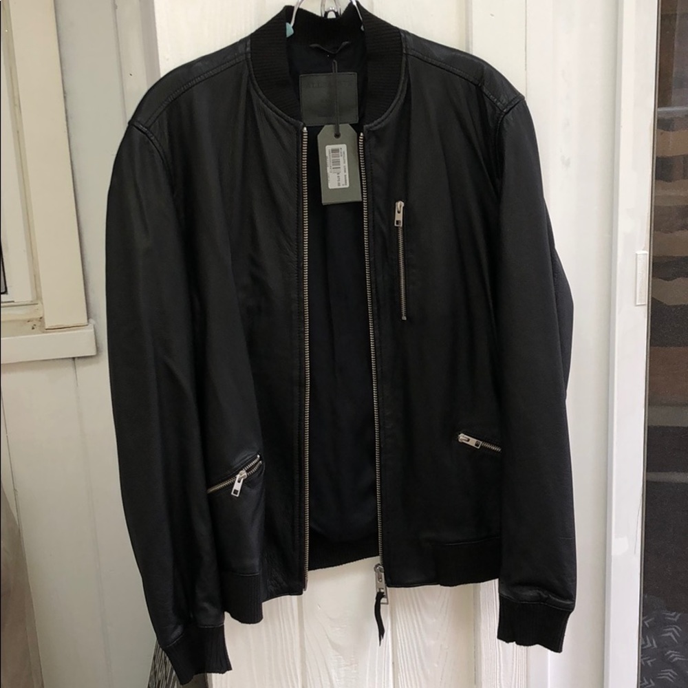 All Saints black leather bomber jacket NWT